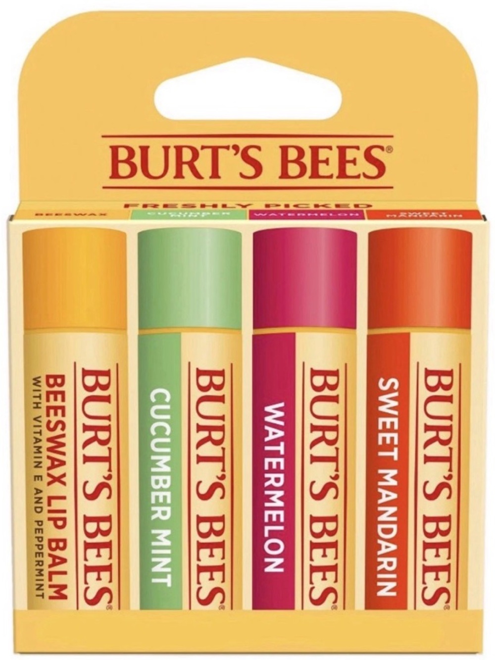 Burt's Bees Lip Balm 4-Pack — Yellow, Green, Pink, Orange Packaging